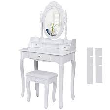 Songmics Coiffeuse Table De Maquillage Avec Miroir Tabouret Et 3 Tiroirs 145 X 75 X 40cm Blanc Table De Maquillage Avec Miroir Chambre Vintage Tiroirs Vintage