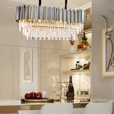 Why use pendant lights above kitchen islands? Gray Linear Pendant Lighting Modern Crystal Stainless Steel Hanging Lamp Over Kitchen Island Beautifulhalo Com