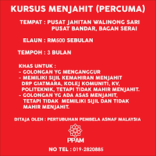 Rebutlah peluang untuk mengikuti kursus safety & health officer (approved by dosh). Kursus Menjahit Percuma Pusat Jahitan Walinong Sari Facebook