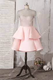 Silver Glitter Long Sleeve Layered Cocktail Dress Satin Cocktail Dress Dresses Knee Length Cocktail Dress