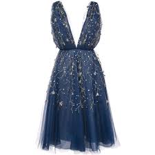 Oscar De La Renta Embroidered Flared Midi Dress 10 365 Liked On Polyvore Featuring Dresses Blue Calf Length Dresses Embroi Midi Cocktail Dress Embroidery Dress Short Dresses