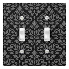 Scroll Damask Big Pattern Gray On Black Light Switch Cover Zazzle Com In 2020 Light Switch Covers Black Light Switch Light Switch
