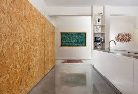 Oriented Strand Board Wall In Contemporary Space Plywood Walls Modern Kitchen Flooring Kitchen Flooring