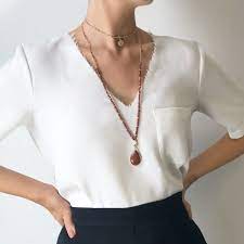 Bcharmd Sera Semi Precious Caramel Sandstone Necklace Sophisticato Jewellery Versatile Necklace Layered Look Teardrop Stone