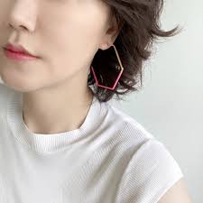 Large Hexagon Hoop Earring, Hexagon Earring, Geometric Earrings, Pink,  Yellow, Lightweight Hoop Earring, Statement Earrings, Gifts for Her