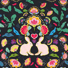 Check spelling or type a new query. Black Folk Art Floral Repeat Pattern With Pink Rabbit Surface Pattern Design Royalty Free Cliparts Vectors And Stock Illustration Image 123469014