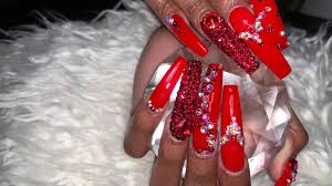 Pics of red acrylic nails. Acrylic Nails Tutorial Red Bling Nails Long Acrylic Nails Youtube