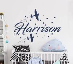 Boy Name Wall Decal Airplane Wall Decal Baby Name Decal Etsy Airplanes Wall Decals Airplane Nursery Wall Kids Room Wall Murals