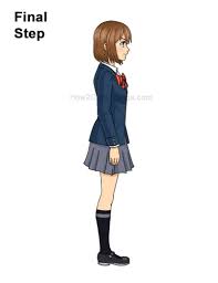 Then, extend curved lines from its side and bottom to meet at a gentle point. How To Draw A Manga Girl In School Uniform Side View Step By Step Pictures How 2 Draw Manga
