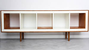 Kallax Shelving Unit With Plywood And Dowel Legs Ikea Bookshelves Mid Century Modern Sideboard Home Diy