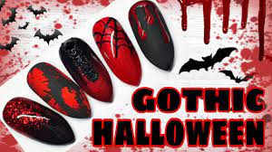 Spider web gothic nail design. Gothic Halloween Gel Polish Nail Art Black Red Ombre Youtube