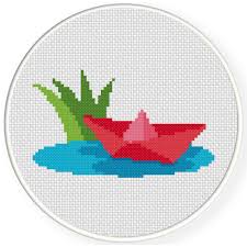 charts club members only floating paper boat cross stitch pattern