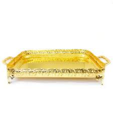 5 out of 5 stars. Large Serving Tray Gold Rectangle Platter Feet Raised Plated Metal Paandan Ebay