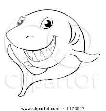 Black And White Cute Black And White Shark Clipart Cartoon Of A Black And White Grinning Shark Outline Royalty Free Outline Drawings Clip Art Pictures Cute Shark