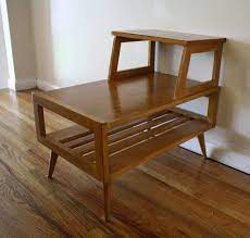 Vintage maple two tier rectangular end tables w/drawer. Mersman Two Tiered Side Table With Slats Picked Vintage