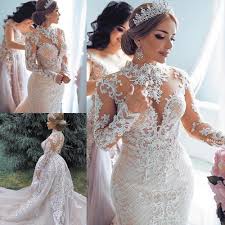 High Neck Luxury Wedding Dress With Detachable Skirt Lace Applique Beaded Elegant Crystal Wedding Gowns In 2020 Fairy Wedding Dress Detachable Train Wedding Dress Long Wedding Dresses