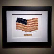 Bats are done in mahogany & natural clear finish and the flags backing and trim are finished with a rich walnut stain which enhances the rustic feel of this piece. Buy Custom Made Baseball American Flag Artwork Made From Actual Used Baseballs Made To Order From Baseball Seams Co Llc Custommade Com