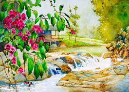 Spring Scene In Thailand Jigsaw Puzzle In Waterfalls Puzzles On Thejigsawpuzzles Com Nature Paintings Watercolor Art Lessons Watercolor Paintings Nature