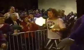 King of the death matches 1995 final no ropes barbed wire exploding barbed wire boards & exploding. Ecw Cactus Jack Vs Terry Funk Flaming Iron On Make A Gif