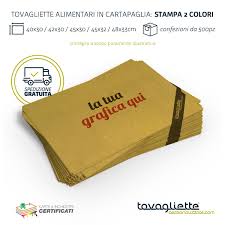 Carte per uso alimentare in pergamin, pelle aglio, politenata e antiunto. Tovaglietta Ecologica Personalizzata Su Carta Paglia A 2 Colori