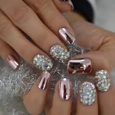 Pink & white acrylic nails, also known as french tips, are a look consisting of white tips on a pink nail base. Pink Metallic Sexy False Acrylic Nail Art Tips Light Pink Ab Rhinestones Decorative Mirror Shiny Short Artificial Nails False Nails Aliexpress