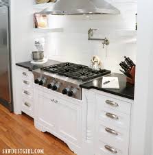 Our counter height table base kits come in 34 1/2 and 36 inches high, or you can get them custom sized with our cutting service for kitchen base legs. Adding Decorative Legs To Cooktop Cabinet Sawdust Girl