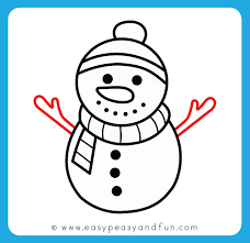A clip art illustration featuring a simple snowman set against blue with snowflakes. How To Draw A Snowman Step By Step Drawing Guide Easy Peasy And Fun