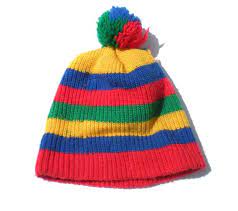 Colorful Striped Bobble Hat With Pom Pom In Red Blue Yellow Etsy Vintage Winter Pom Pom Hat Bobble Hats