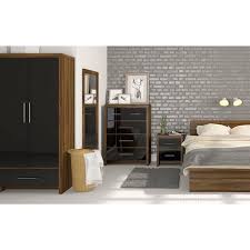 Mfi London Walnut And Black Gloss 3 Door Wardrobe Black Bedroom Decor Walnut Bedroom Furniture Furniture
