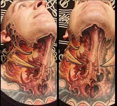 Neck Tattoo By Brad Bako Inked Inkedmag Tattoo Ink Idea Necktattoo Awesome Neck Placement B Biomechanical Tattoo Neck Tattoo For Guys Organic Tattoo