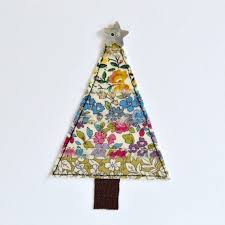 Christmas Tree Card Embroidered Christmas Card Pretty Floral Fabric Christmas Tree Card Sewn Christmas Tree Card Stitched Christmas Card Christmas Tree Cards Fabric Christmas Cards Fabric Christmas Trees