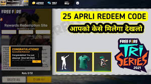 Free fire redeem code today 24rd april 2021 ( tri series redeem code ) april 24, 2021 brogms 1 free fire redeem codes are one of the easiest ways to acqure attractive at. Free Fire Redeem Code Today 25 April Tri Series Grand Final Redeem Code Free Fire New Event Youtube