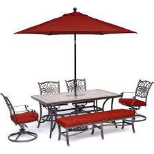 6 piece outdoor dining set with swivel chairs. Hanover Monaco 6 Piece Patio Dining Set In Red With 4 Swivel