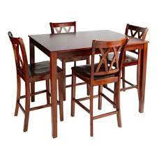 This set of chrome cocktail table poles are used for high boy tables. Walnut Dining High Top Table And Chairs 5 Piece Set Christmas Tree Shops And That Home Decor Furniture Gifts Store