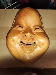 Vintage Noh japanese buddah hand carved wood mask