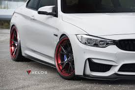 Alpine White Bmw F82 M4 Looks Aggressive With Red Accented Velos Wheels Bmw Bmw White Alpine White
