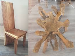 Shop terrain for outdoor dining chairs and outdoor lounge chairs. Oval Teak Root Dining Set With 4 Block Dining Chairs Rustic House Cornwall