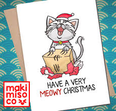 Meowy Christmas Greeting Card Love Santa Boyfriend Girlfriend Print Cat Happy Holidays Cute Animal Pun Food Couple P Christmas Animals Cat Cards Cat Holidays
