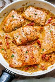 Pan Seared Salmon With Sun Dried Tomato Cream Sauce Recipe Salmon Recipe Pan Seared Salmon Recipes Baked Salmon Recipes