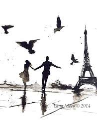 Paris Love Romance Art Print From Original Watercolor Painting Watercolor Illustration By Lana Moes Romance Art Paris Art Romantic Wall Art