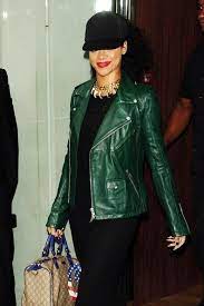 Rihanna Photos Photos Rihanna In Green Leather Green Leather Jackets Celebrities Leather Jacket Green Leather Jacket Outfit
