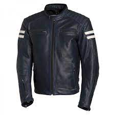Segura Retro Leren Jas Blauw Wit Leather Jacket Leather Jacket Men Bikers Outfit