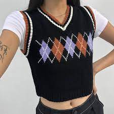Maybe you would like to learn more about one of these? Women British Sleeveless Sweater Vest V Neck Rhombus Plaid Knitted Slim Crop Top Slimming Navel V Neck Sleeveless Wool Knit Vest Buy At A Low Prices On Joom E Commerce Platform
