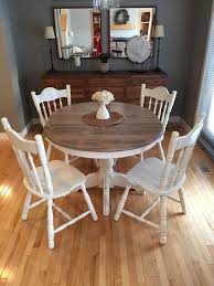 Refinished Dining Set Minwax Weathered Oak And Annie Sloan Original White 1 2 Pure White And 1 2 Old White Oak Dining Table White Oak Table Oak Table