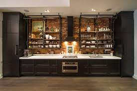 Thomasville classic custom kitchen cabinets shown in industrial style. Dark Kitchen With Brick Google Search Industrial Style Kitchen Industrial Kitchen Design Contemporary Kitchen