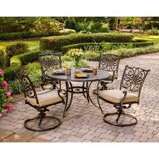 96 x 42 x 32. Hanover Traditions 5 Piece Dining Set With Four Swivel Rockers And A 48 In Round Table