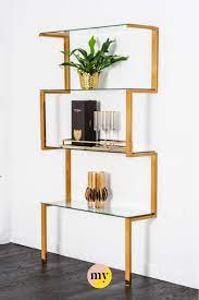 Miko Single Shelf Unit Brass Geometric Shelves Shelves Dining Room Table Decor