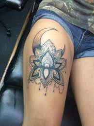 Mandela Style Moon And Lotus Flower My Tattoo Leg Tattoos Lotus Thigh Tattoo Flower Thigh Tattoos