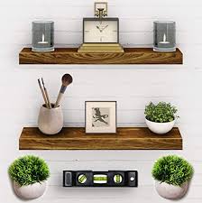 The different type of wall shelves that we offer include: Amazon Com 2 Set Floating Shelves Real Wood Mounted Wall Shelf Kitchen Bathroom Bedroom Bedrooms Living Room 24in X 5 5in X 1 5in Hanging Shelf Paulownia W Walnut Finish Mounts And Level Tool Included