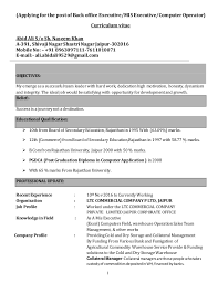 Resume template for back office assistant charles simpson professional summary organized back office assistant with history of experience in busy hotel environments. Abid Ali Resume For Back Office Operation Executive Updated 09 09 2
